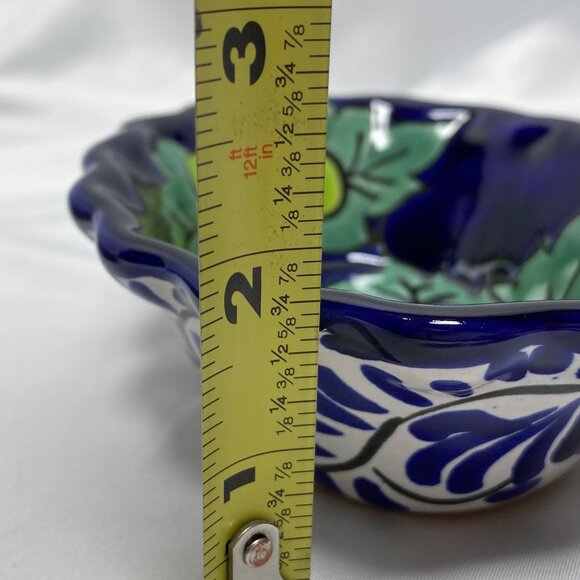 2 Handcrafted Mexican Talavera Ceramic Oval Bowls Floral Design Lead Free - Picture 8 of 10